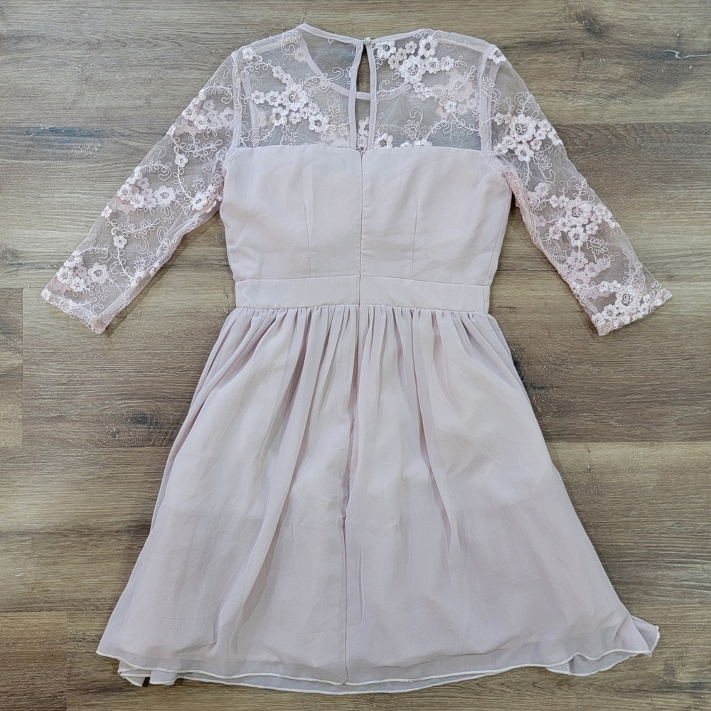 London Dress Co Floral Lace Overlay Pleated Midi Dress Blush Pink Women's Size 6 - Picture 7 of 10